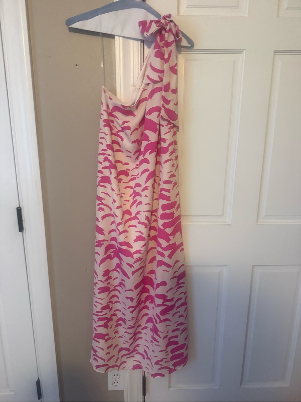 One-Shoulder Pink Patterned Maxi Dress
